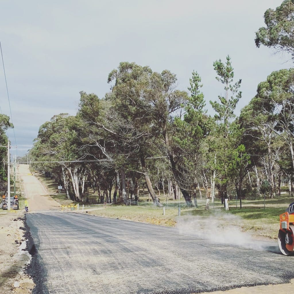 Base course completed, heavy patch before spray seal – Clarence NSW