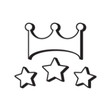 A crown with three stars on a black background.